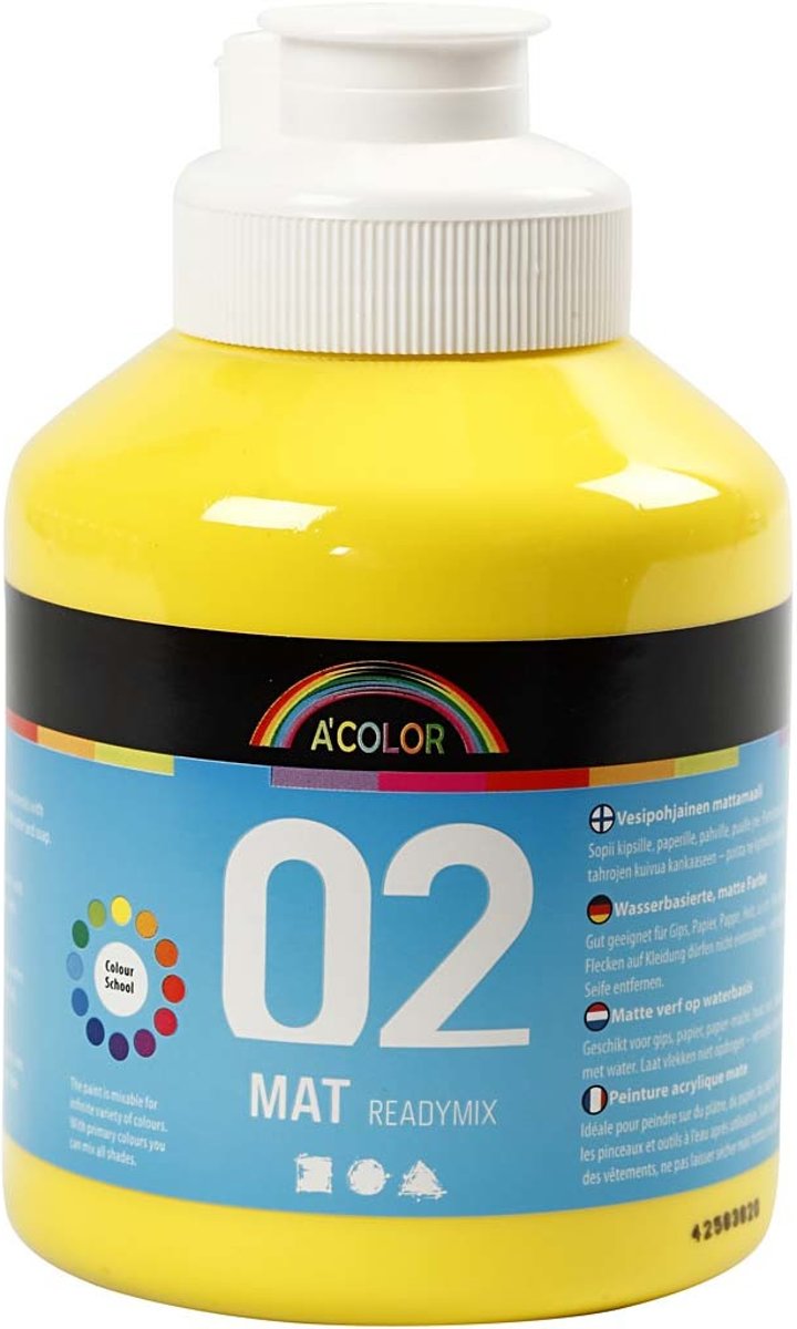 A-Color acrylverf, primair geel, 02 - matt, 500ml [HOB-32106]